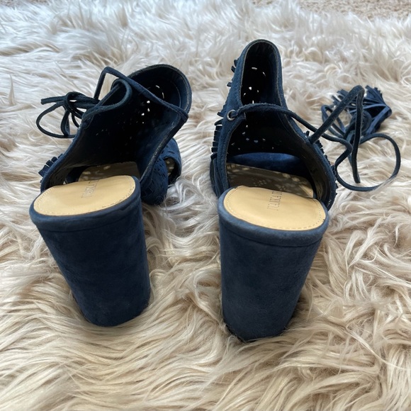 Ivanka Trump blue suede fringe lace up heels - Picture 8 of 9